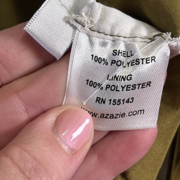 Azazie Bridesmaid Dress Green Size 18 Satin Flutter Sleeve Forest Fairy - Picture 4 of 15